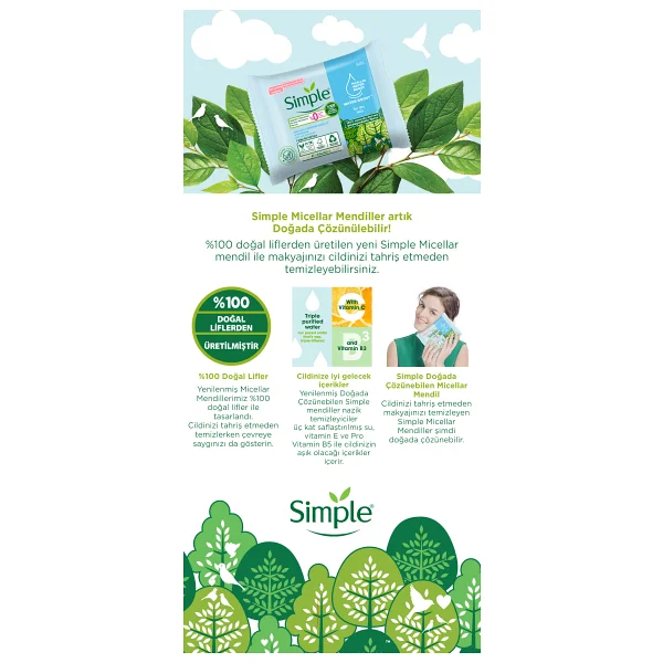 Simple Kind To Skin Micellar 20'li Yüz Temizleme Mendili - Görsel 8