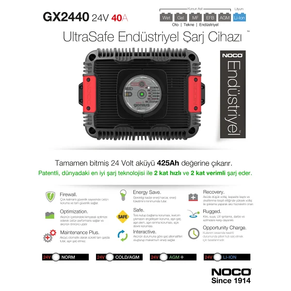 Noco Genius GX2440 24 V 425 Ah Akıllı Akü Şarj ve Bakım Cihazı - Görsel 6