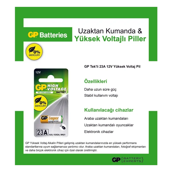 Gp 23ae Pıl A23 V23ga Mn21 Alkalin Pil - Görsel 10