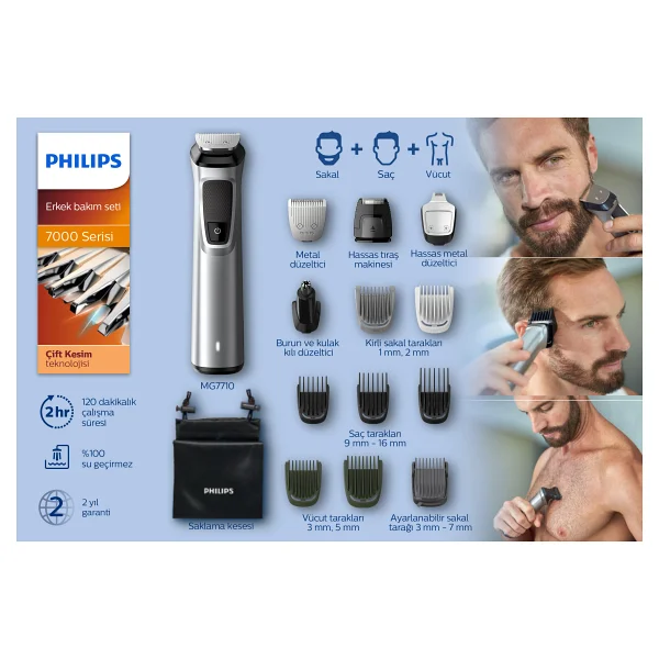 Philips Multigroom 7000 Serisi Mg7710/15 12'si 1 Arada Erkek Bakım Seti - Görsel 8