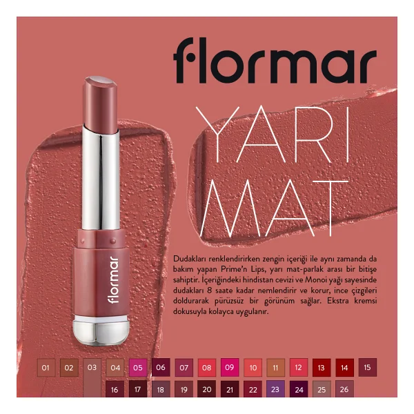 Flormar Prime'n Lips 03 Nut Cookie Stick Ruj - Görsel 7