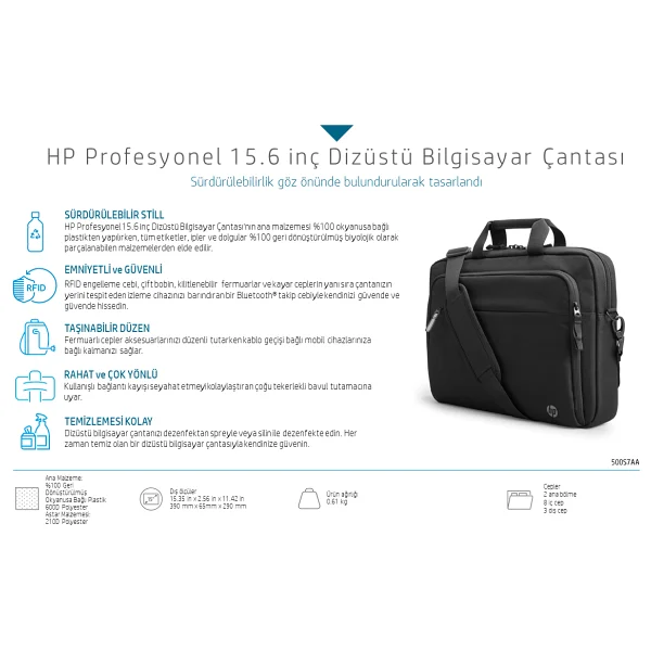 Hp Professional 500s7aa 15.6" Laptop Çantası - Görsel 4