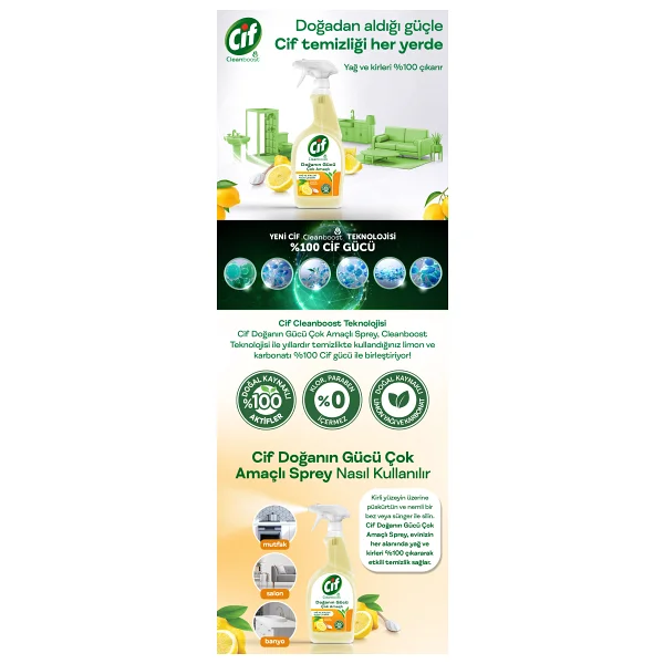 Cif Cleanboost Doğanın Gücü Çok Amaçlı Sprey 750 Ml - Görsel 8