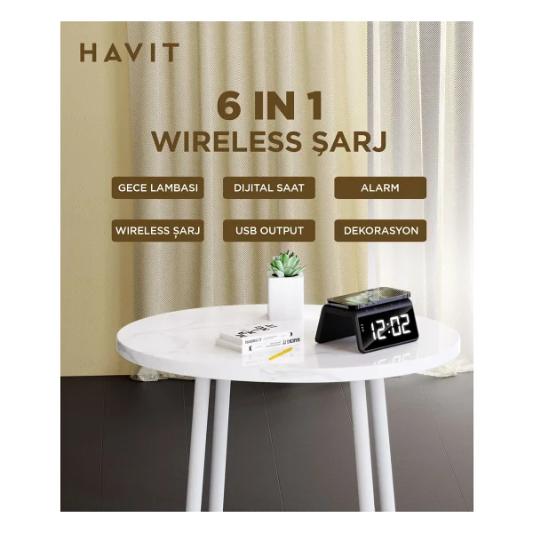 Havit W320 Saat Ve Gece Lambalı Kablosuz Hızlı Şarj Aleti - Görsel 7