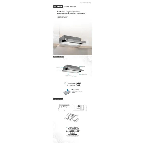 Kumtel Ds6-905 X Inox Sürgülü Aspiratör - Görsel 4