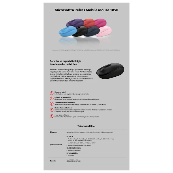 Microsoft Mobile 1850 U7z-00033 Kırmızı Optik Kablosuz Mouse - Görsel 9