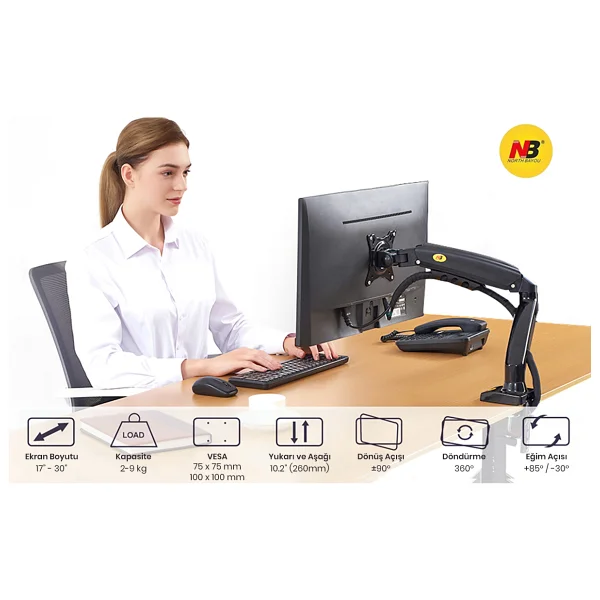 North Bayou F80 17-30 İnç Tek Kollu Amortisörlü Monitör Standı - Görsel 9