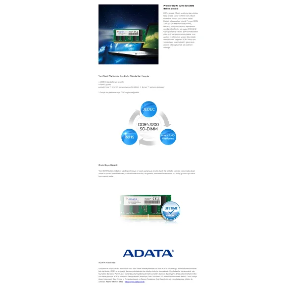 Adata 8 GB 3200 MHz Ad4s32008g22-Sgn DDR4 RAM - Görsel 2