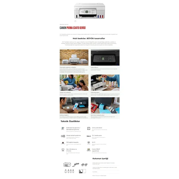 Canon Pixma G3470 Beyaz Wi-Fi + Tarayıcı + Fotokopi Tanklı Çok Fonksiyonlu Mürekkep Püskürtmeli Yazıcı - Görsel 6