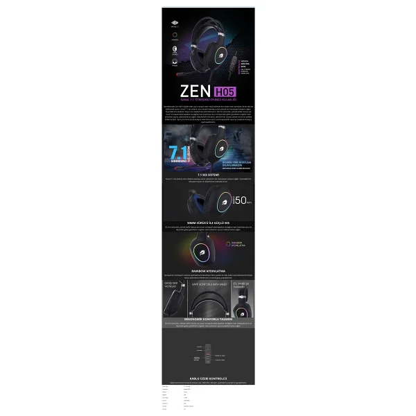 Gamebooster Zen GB-H05 7.1 USB Kablolu Kulak Üstü Oyuncu Kulaklığı - Görsel 6