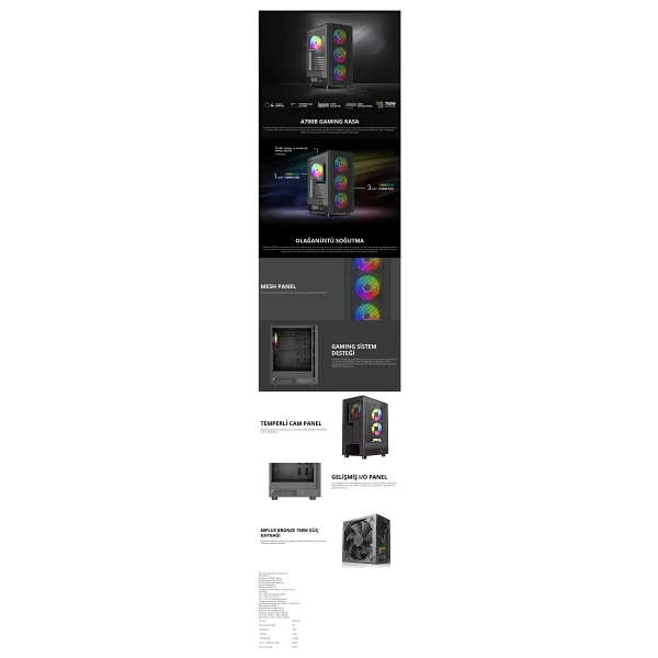 Power Boost A700b Rainbow Fanlı 750 W Atx Oyuncu Kasası - Görsel 3
