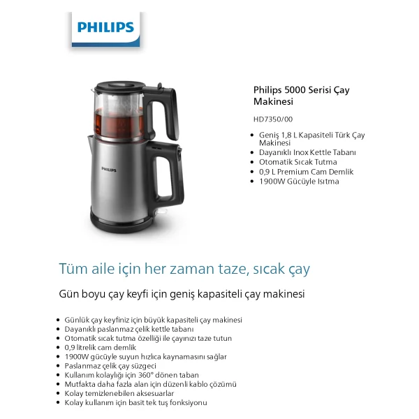 Philips Hd7350/00 1900 W Cam Demlikli Çay Makinesi - Görsel 9