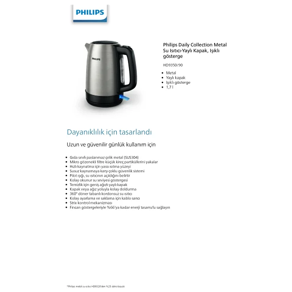 Philips Hd9350/90 Daily Collection 2200 W 1.7 Lt Çelik Kettle - Görsel 9