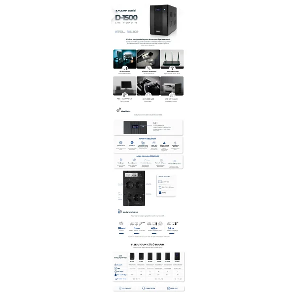 Vonısca Kesintisiz Güç Kaynakları D-1500 1500va Lcd Kesintisiz Güç Kaynağı Line Interactive 2x12v 9ah Ups Bilgisayar Kamera Ofis - Görsel 9