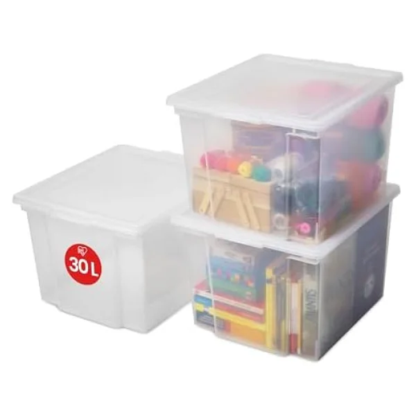 Iris Ohyama Çok Yönlü Saklama Kutuları, 30L, 3'lü Set, Şeffaf, Kolay Mandal, İstiflenebilir, Şeffaf Plastik, Dolap, Raflar, Garaj, Organizasyon, Giysiler, Battaniyeler, Garaj Malzemeleri, USB-M - Görsel 9