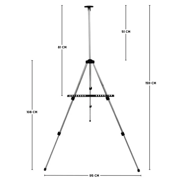 Temel Katlanabilir Alüminyum Tripod Şövale - Ayarlanabilir, Ultra Hafif, Taşıma Çantalı, Gümüş - Görsel 3