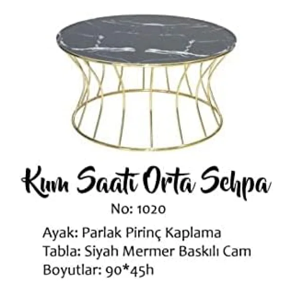 Brc 17554 Sehpa Kum Saat Model Siyah Mermer Temper Cam Metal Gold Renk Kaplam - Görsel 7