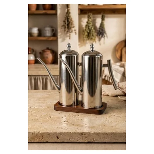 Atbyhome 2'li Çelik 3 Parça 1000ml Standlı Çok Amaçlı Demlik Yağlık Yağdanlık Seti - Görsel 10