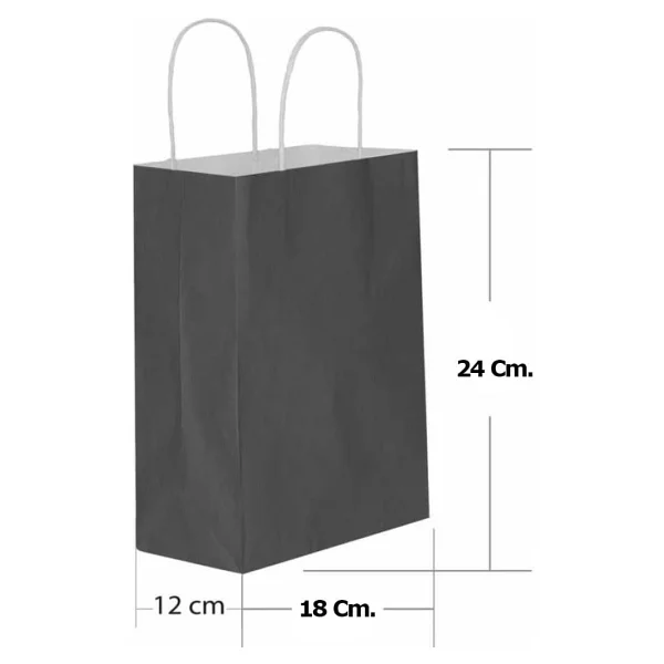 Büküm Saplı Kraft Kağıt Çanta Karton Hediyelik Poşet Torba - Siyah - 18x24 Cm. - 5 Adetlik Paket - Görsel 3