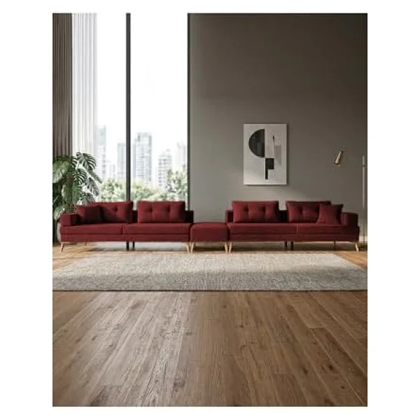Zeri Modüler Yataklı 3 Adet Üçlü Kanepe & 3'lü Koltuk 3+3+3 - Bordo - 173 Bordo - Görsel 2