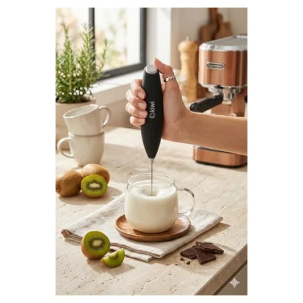 Kiwi KCW-1112 Kablosuz Pilli Süt Köpürtücü ve Kahve Karıştırıcı - Paslanmaz Çelik Uçlu, Ergonomik El Tipi Mini Mikser - Latte, Cappuccino, Frappe ve Sıcak Çikolata İçin Devirli Köpük Yapıcı (Siyah) - Görsel 9