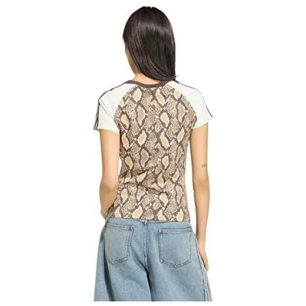 Adidas Snake Print Cali Kx1888 Bej Kısa Kollu Bisiklet Yaka Kadın Tişört - Görsel 2