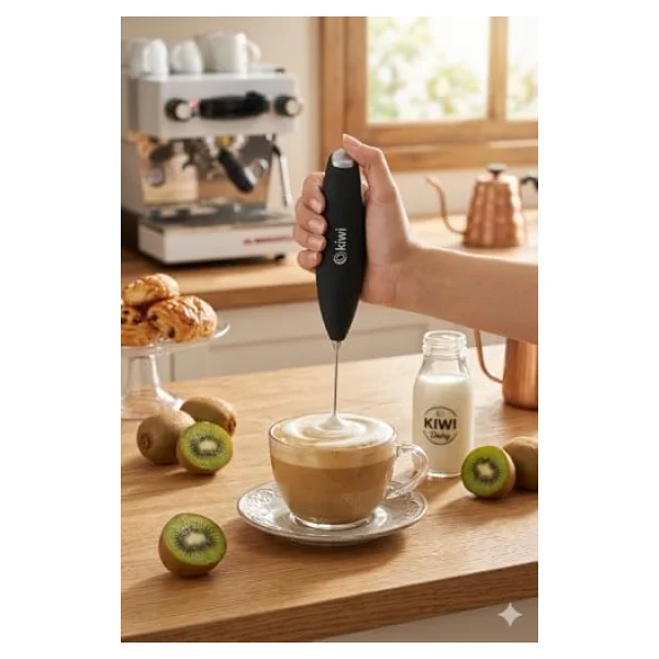 Kiwi KCW-1112 Kablosuz Pilli Süt Köpürtücü ve Kahve Karıştırıcı - Paslanmaz Çelik Uçlu, Ergonomik El Tipi Mini Mikser - Latte, Cappuccino, Frappe ve Sıcak Çikolata İçin Devirli Köpük Yapıcı (Siyah) - Görsel 8