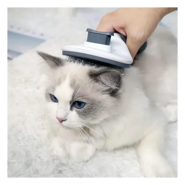 BUFFER Kedi Köpek Tüy Toplayıcı Kendini Temizleyebilen Ergonomik Saplı Evcil Hayvan Tarağı (GRİ) - Görsel 2