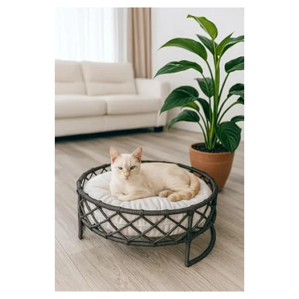 Reyo Tasaryum Kedi Ve Köpek Evi El Örgüsü Yatağı Kedi Yuvası Antrasit - Görsel 9