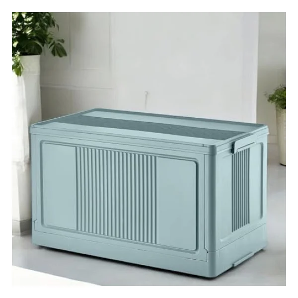 Deconox Dev Boy Katlanır Kilit Kapaklı Kasa 55 Litre Hacimli, Yer Kaplamayan Portatif Saklama Kutusu Ardiye, Balkon, Mutfak, Kiler, Bahçe Ve Araç Bagajı İçin Güvenli Organizer (Mavi) - Görsel 10