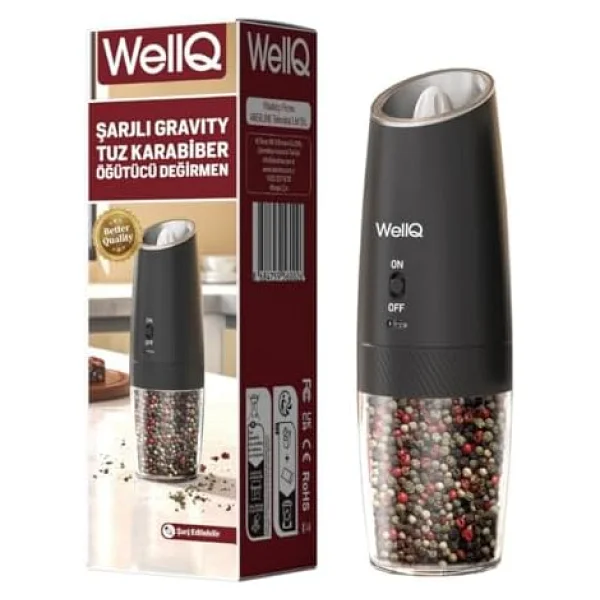 Wellq Şarjlı Işıklı Full Otomatik Yeni Nesil Tuz Karabiber Değirmeni Baharat Öğütücü - Görsel 7