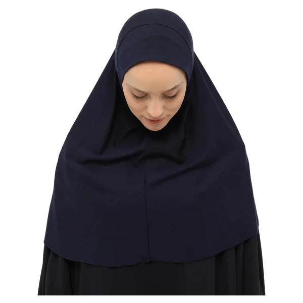 Altobeh Hazır Türban Peçeli Pratik Eşarp Tesettür Nikaplı Hijab - Namaz Örtüsü Sufle (XL), Lacivert - Görsel 2