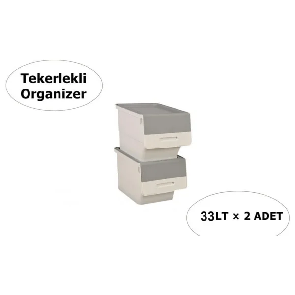 Motek Beyaz Tekerlekli Organizer Çok Amaçlı Saklama Kutusu 2x33 Lt - Görsel 2