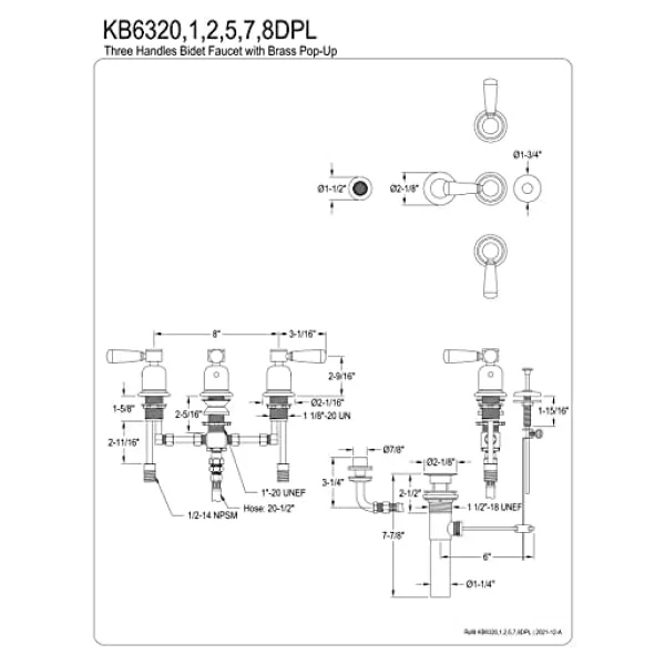 Kingston Brass KB6321DPL Paris Bide Bataryası, Parlak Krom - Görsel 4