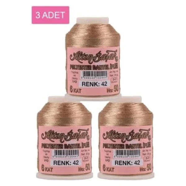 3 Adet Altınbaşak Oya Ve Dantel İpi 20 Gr - Royaleks - No: 042 - Görsel 5