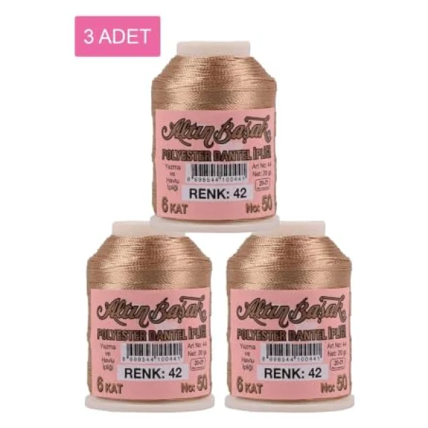 3 Adet Altınbaşak Oya Ve Dantel İpi 20 Gr - Royaleks - No: 042 - Görsel 9