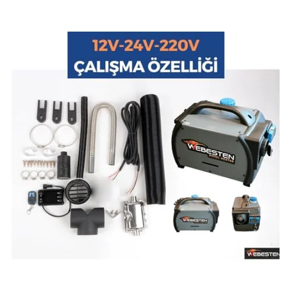 Webesten Webasto Muadili Bluetooth Özellikli 12-24-220 Volt Çanta Tip Dizel Isıtıcı - Görsel 4