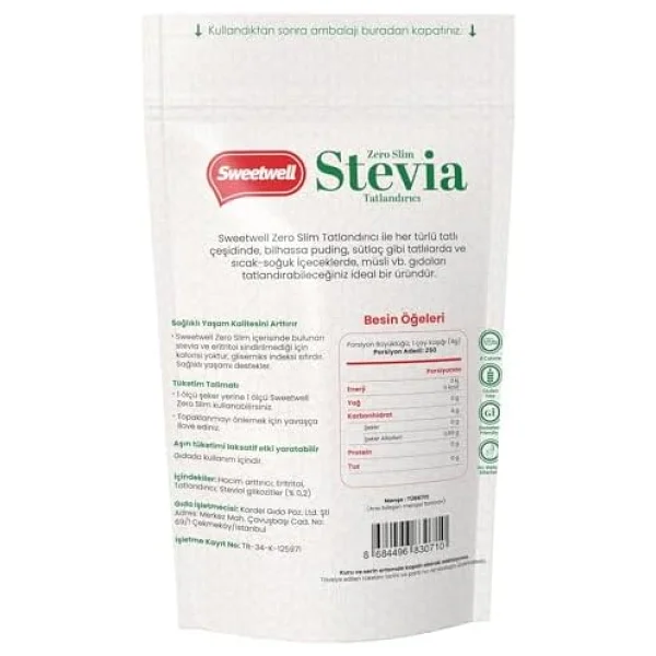 Sweetwell Zero Slim Stevia Eritritol Tatlandırıcı 1 kg - Görsel 10