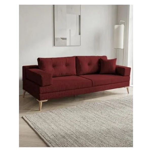 Zeri Modüler Yataklı 3 Adet Üçlü Kanepe & 3'lü Koltuk 3+3+3 - Bordo - 173 Bordo - Görsel 4