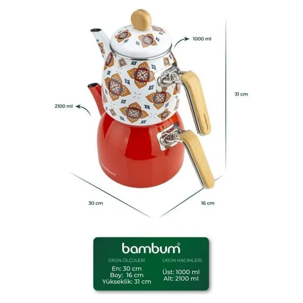 Bambum Unique Bambu Kulplu Turuncu Emaye Çaydanlık - Görsel 7