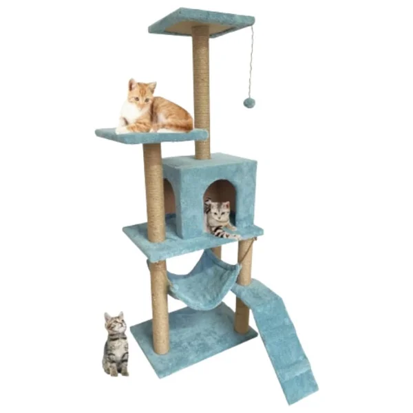 Reyo Pet B-07 Hamaklı Yuvalı Lüx Kedi Tırmalama Oyun Evi Turkuaz - Görsel 3