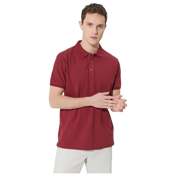 Altınyıldız Classıcs Slim Fit Dar Kesim Polo Yaka %100 Pamuk Kısa Kollu Tişört, Renk Bordo, Beden M - Görsel 2