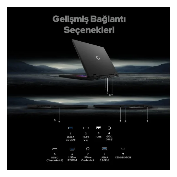 Game Garaj Slayer R9MXL-5060 C2 Ryzen 9 8940HX 32 GB 1 TB SSD RTX5060 17" WQXGA Gaming Laptop - Görsel 8