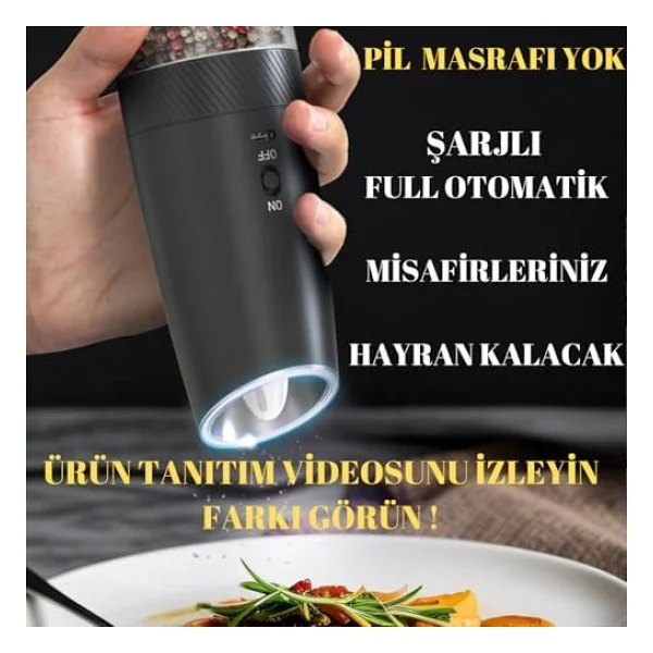 Wellq Şarjlı Işıklı Full Otomatik Yeni Nesil Tuz Karabiber Değirmeni Baharat Öğütücü - Görsel 8