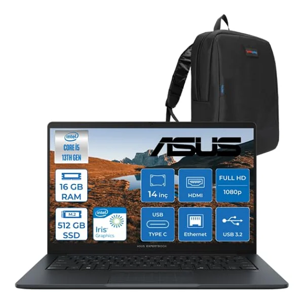 Asus Expertbook B1 B1403cva Intel Core I5-1334u 16gb DDR5 512gb SSD Intel Iris X Graphics 14" FHD LED 300nıts Freedos Taşınabilir Bilgisayar B1403cvaf01 + Zettaçanta - Görsel 7