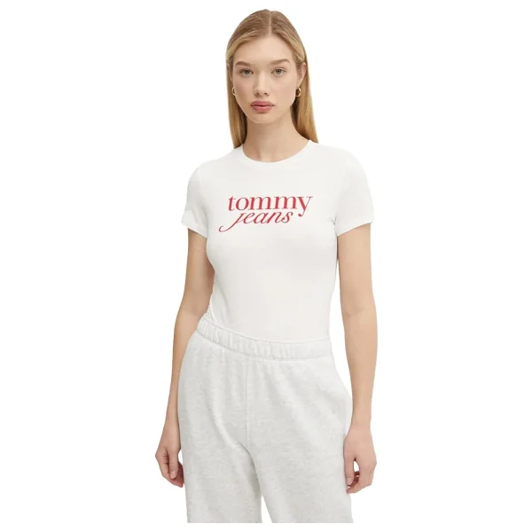Tommy Hilfiger Jeans Slim Essential Logo Ext DW0DW19447 Kısa Kollu Bisiklet Yaka Kadın Tişört - Görsel 3
