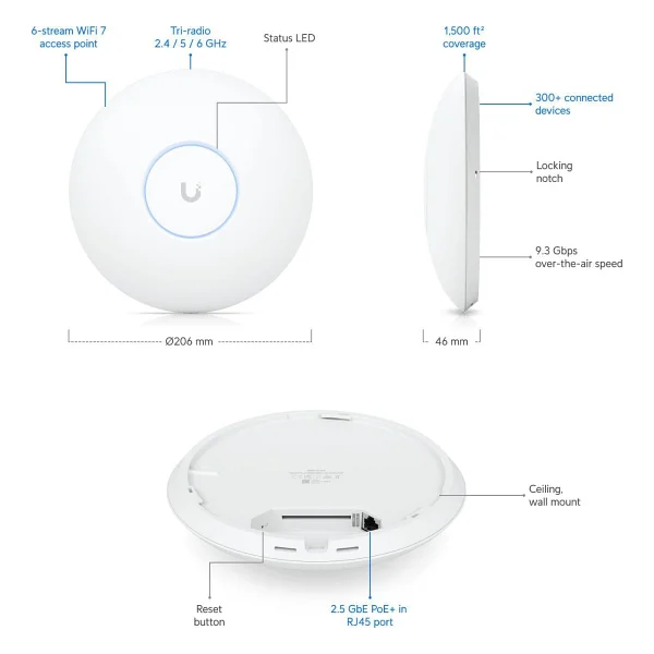 Ubiquiti Unifi U7 Pro 7300 Mbps İç Ortam Access Point - Görsel 7