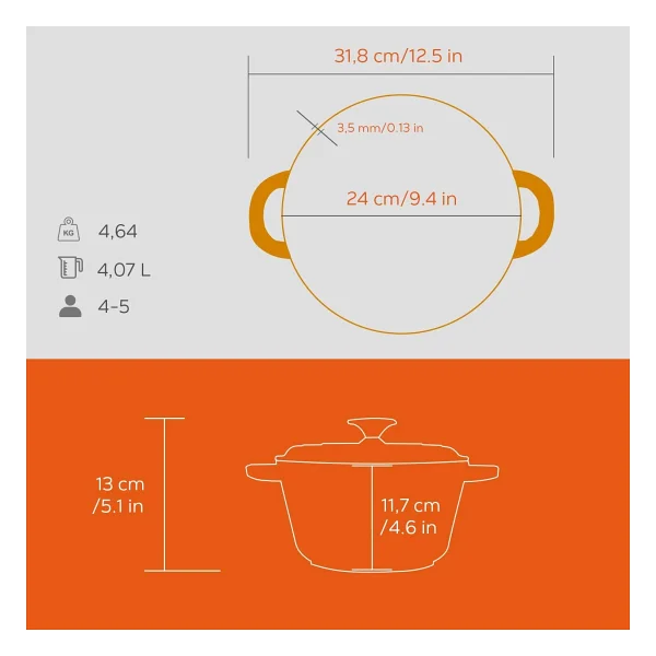 Lava New Heritage Yuvarlak Turuncu 24 cm Döküm Tencere - Görsel 5