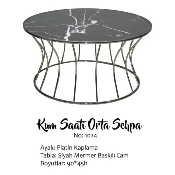 Brc19458 Sehpa Kum Saat Model Kırılma Temper Siyah Mermer Cam Metal Platin Kaplam - Görsel 6