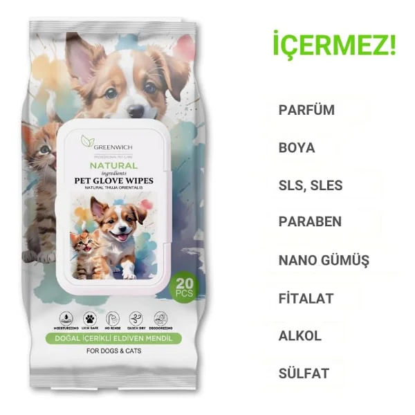 Greenwich Eldiven Mendil 20 Adet Yüz Göz Kulak Ağız Pati Arka Bölge Temizliği Kedi Köpek - Görsel 9